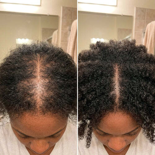 Antes y despues, cabello rizado